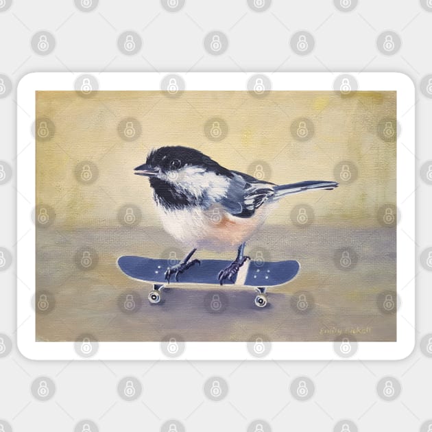 Why Fly When You Can Skate? - chickadee skateboard painting Sticker by EmilyBickell